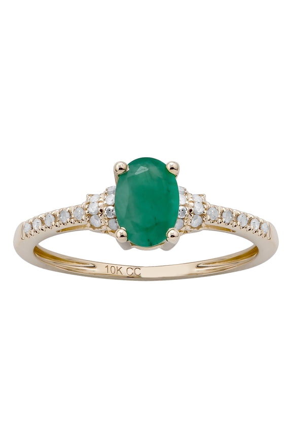 10k Yellow Gold Oval Emerald and Diamond Ring