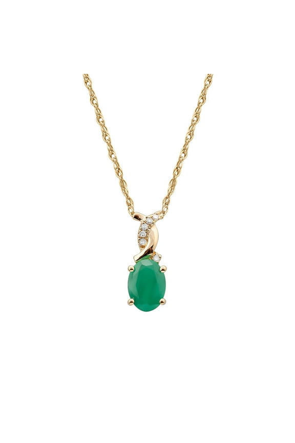 10k Yellow Gold Oval Emerald and Diamond Twist Necklace