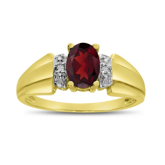 10k Yellow Gold Oval Garnet And Diamond Ring