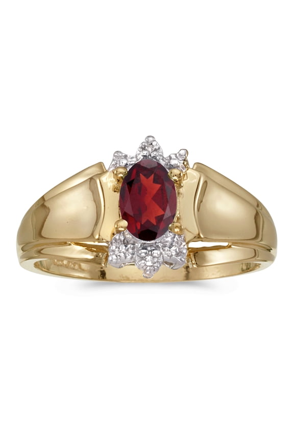10k Yellow Gold Oval Garnet And Diamond Ring