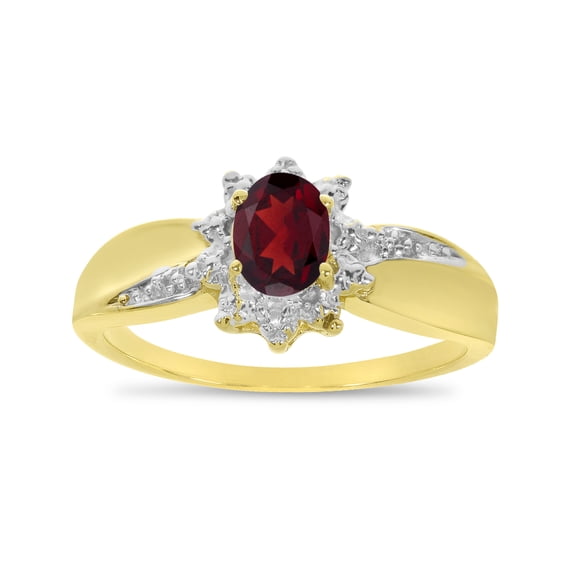 10k Yellow Gold Oval Garnet And Diamond Ring