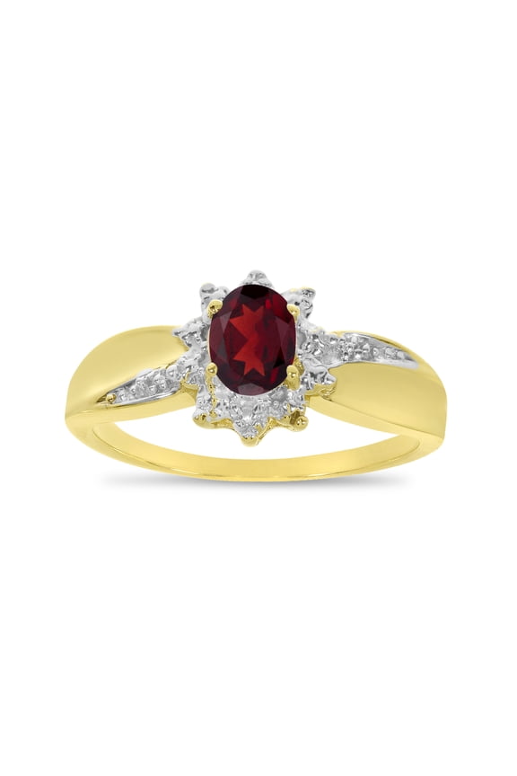 10k Yellow Gold Oval Garnet And Diamond Ring