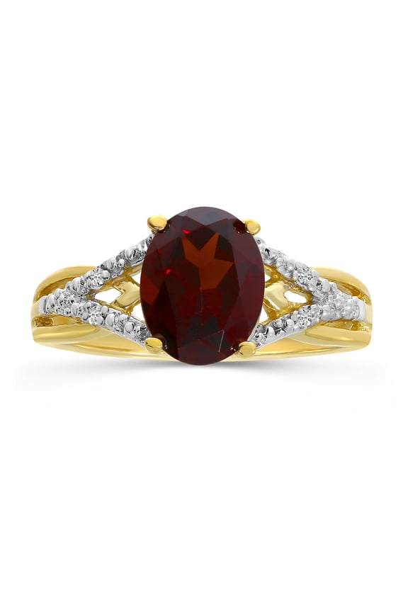 10k Yellow Gold Oval Garnet And Diamond Ring