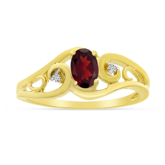 10k Yellow Gold Oval Garnet And Diamond Ring