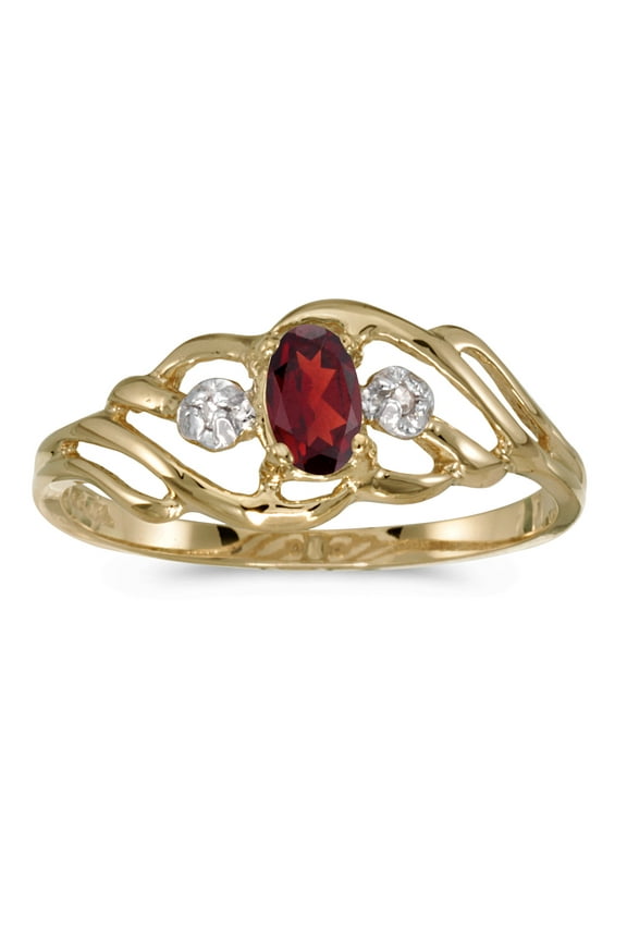 10k Yellow Gold Oval Garnet And Diamond Ring
