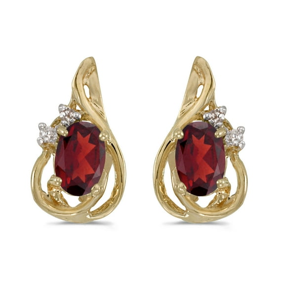 10k Yellow Gold Oval Garnet And Diamond Teardrop Earrings
