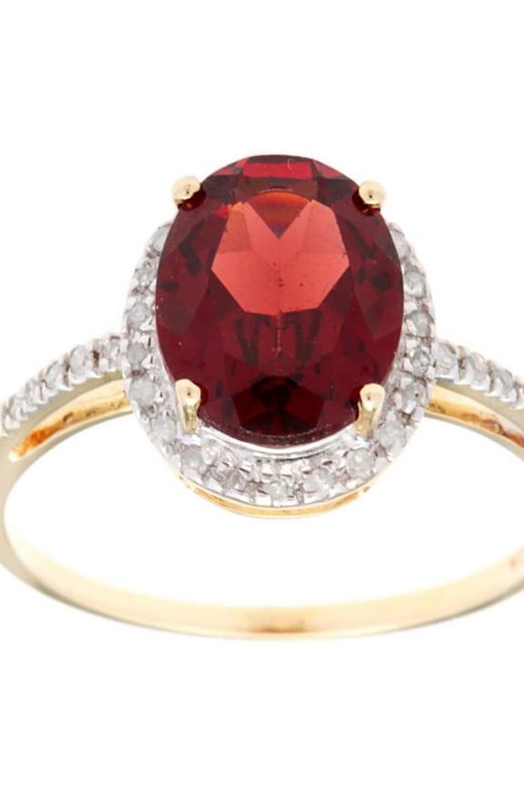 10k Yellow Gold Oval Garnet and Diamond Halo Ring