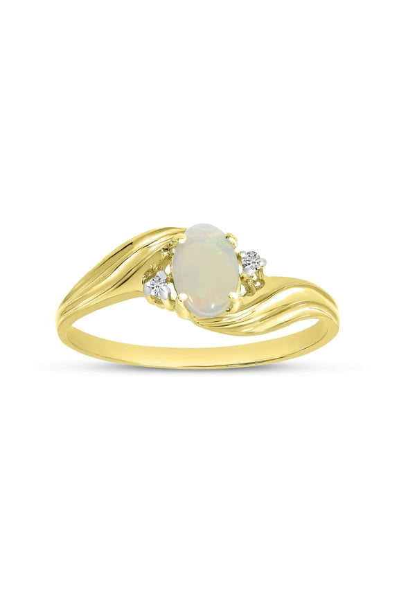 10k Yellow Gold Oval Opal And Diamond Ring