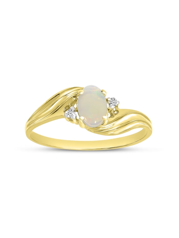 10k Yellow Gold Oval Opal And Diamond Ring