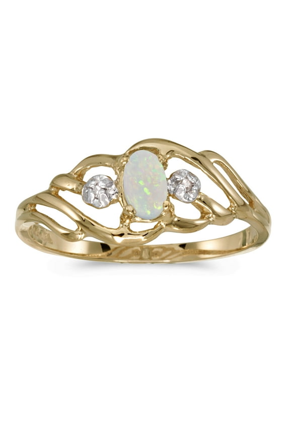 10k Yellow Gold Oval Opal And Diamond Ring