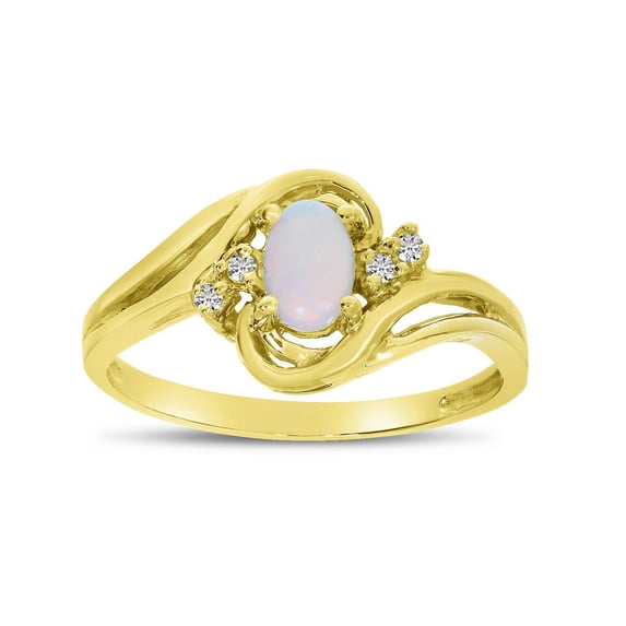 10k Yellow Gold Oval Opal And Diamond Ring