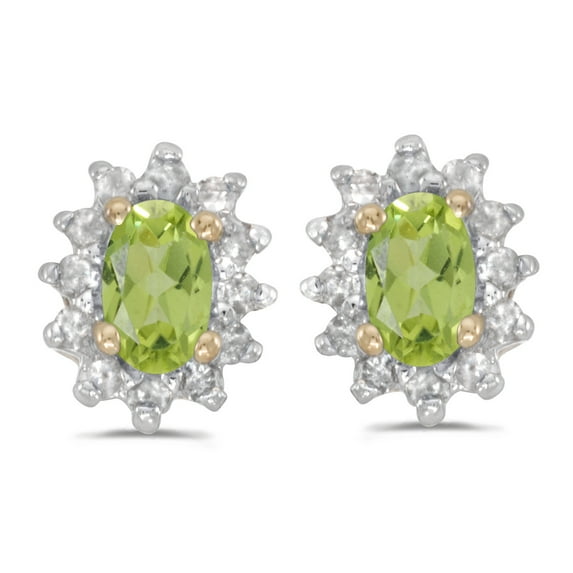 10k Yellow Gold Oval Peridot And Diamond Earrings