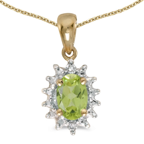 10k Yellow Gold Oval Peridot And Diamond Pendant