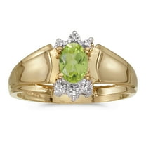 10k Yellow Gold Oval Peridot And Diamond Ring