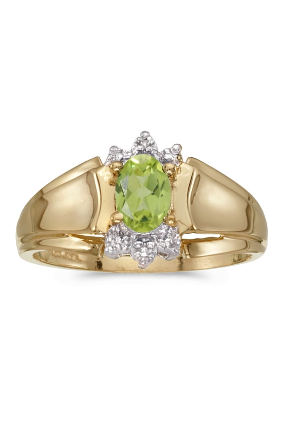 10k Yellow Gold Oval Peridot And Diamond Ring