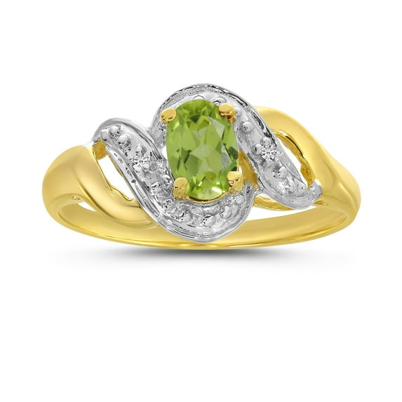 10k Yellow Gold Oval Peridot And Diamond Swirl Ring