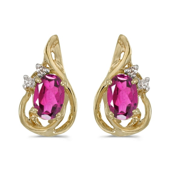 10k Yellow Gold Oval Pink Topaz And Diamond Teardrop Earrings