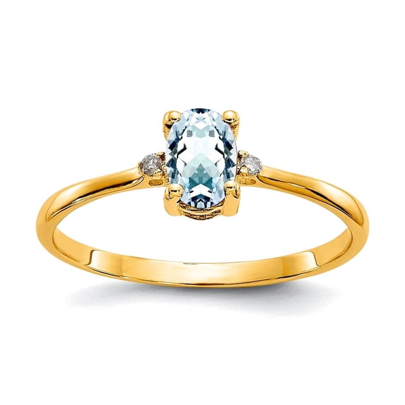 10k Yellow Gold Oval Polished Prong set Diamond Aquamarine Ring Size 6 Ring for Women - .01 dwt