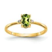JEWELRYWEB 10k Yellow Gold Oval Polished Prong set Diamond Peridot Ring Size 6 - .01 dwt - Ring for Women