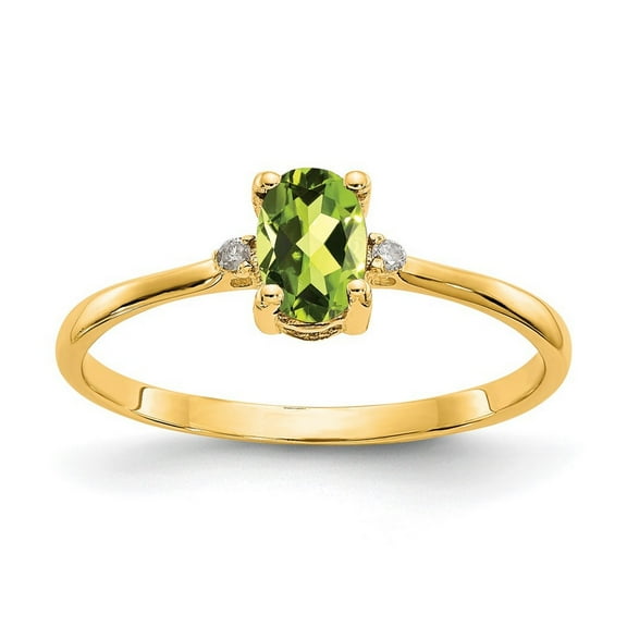 10k Yellow Gold Oval Polished Prong set Diamond Peridot Ring Size 6 - .01 dwt - Ring for Women