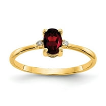 10k Yellow Gold Oval Prong set Polished Diamond Garnet Ring Size 6 - .01 dwt - Ring for Women