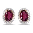 thumbnail image 1 of 10k Yellow Gold Oval Rhodolite Garnet And Diamond Earrings, 1 of 3
