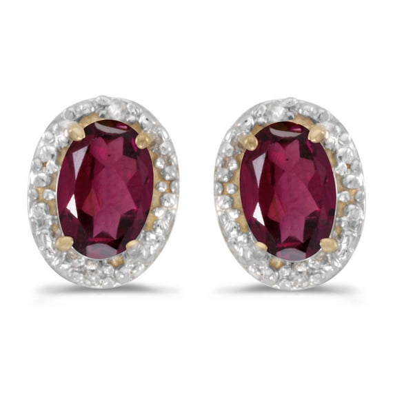 10k Yellow Gold Oval Rhodolite Garnet And Diamond Earrings