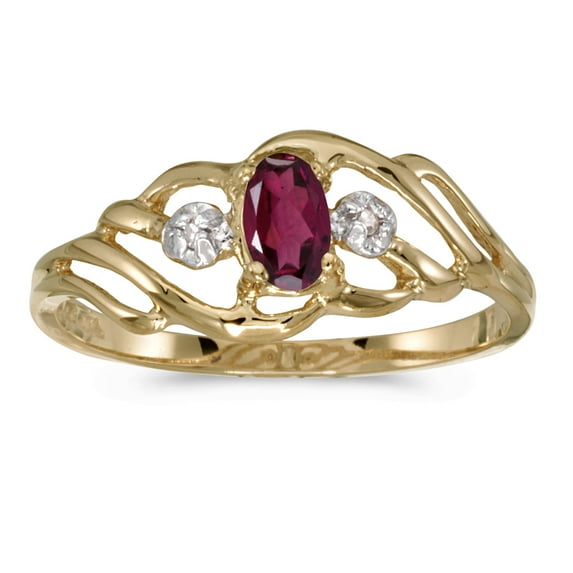 10k Yellow Gold Oval Rhodolite Garnet And Diamond Ring