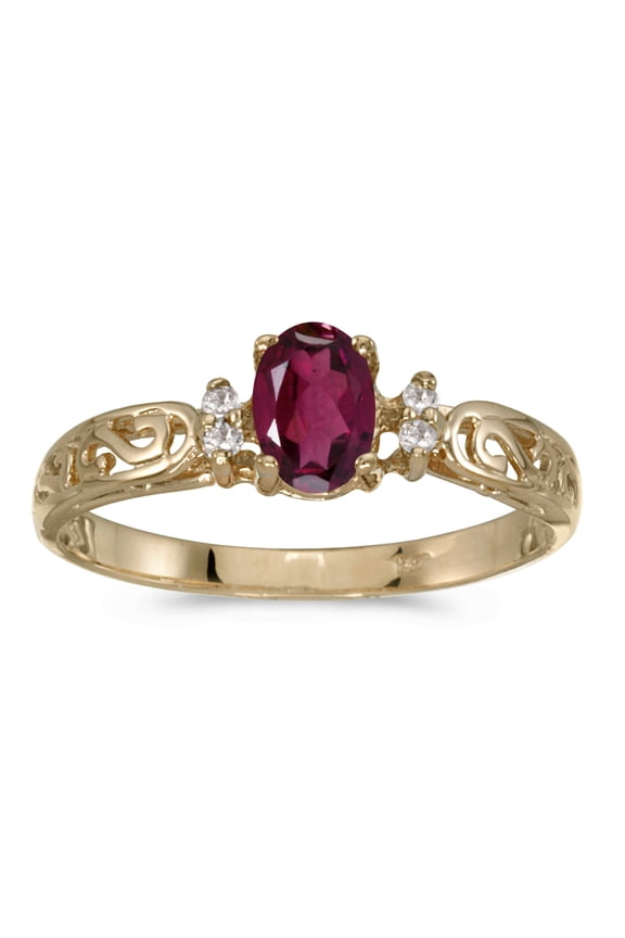 10k Yellow Gold Oval Rhodolite Garnet And Diamond Ring