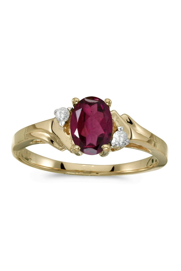 10k Yellow Gold Oval Rhodolite Garnet And Diamond Ring