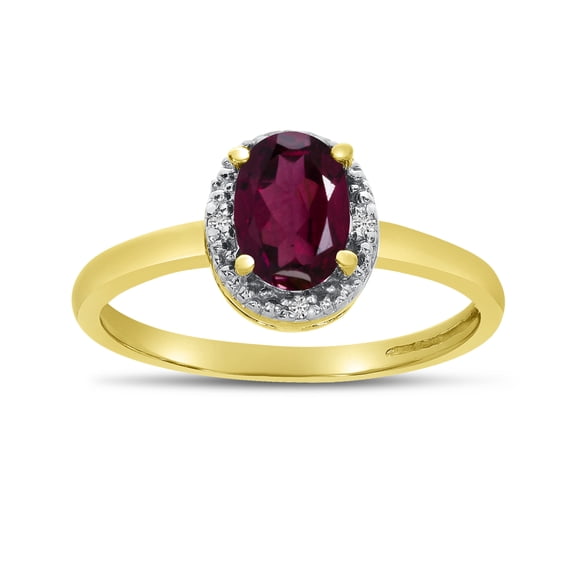 10k Yellow Gold Oval Rhodolite Garnet And Diamond Ring