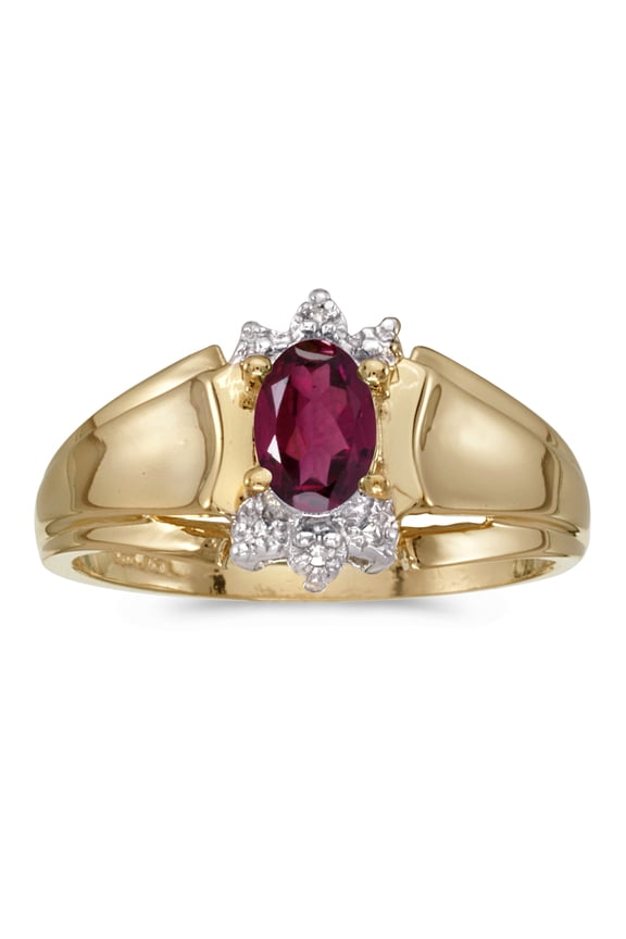 10k Yellow Gold Oval Rhodolite Garnet And Diamond Ring