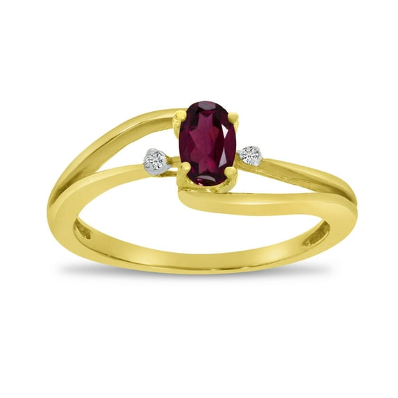 10k Yellow Gold Oval Rhodolite Garnet And Diamond Wave Ring