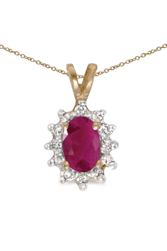 10k Yellow Gold Oval Ruby And Diamond Pendant