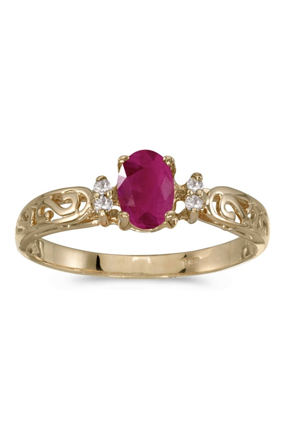 10k Yellow Gold Oval Ruby And Diamond Ring