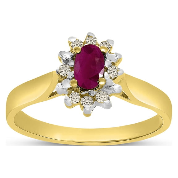 10k Yellow Gold Oval Ruby And Diamond Ring
