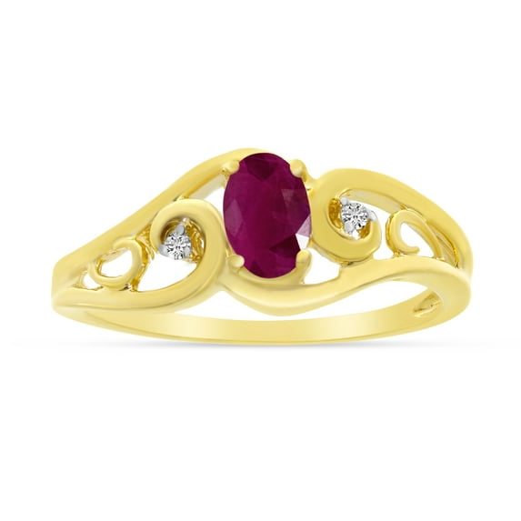 10k Yellow Gold Oval Ruby And Diamond Ring
