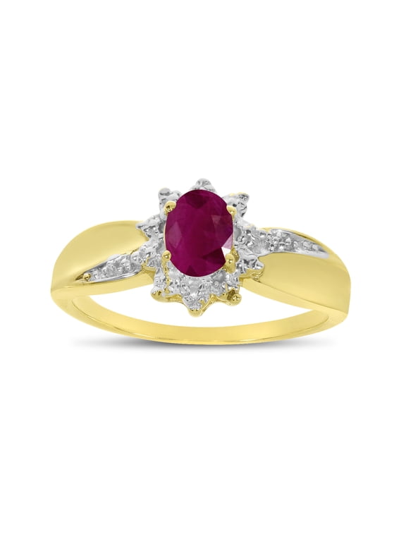 10k Yellow Gold Oval Ruby And Diamond Ring