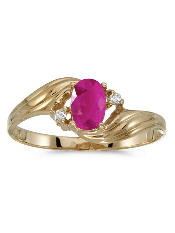 10k Yellow Gold Oval Ruby And Diamond Ring
