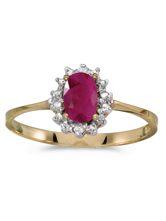 10k Yellow Gold Oval Ruby And Diamond Ring