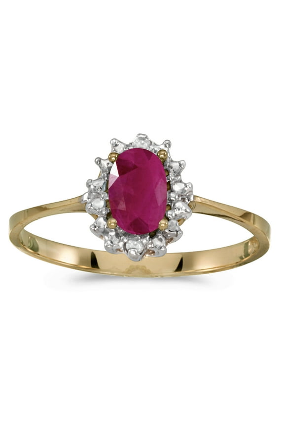 10k Yellow Gold Oval Ruby And Diamond Ring
