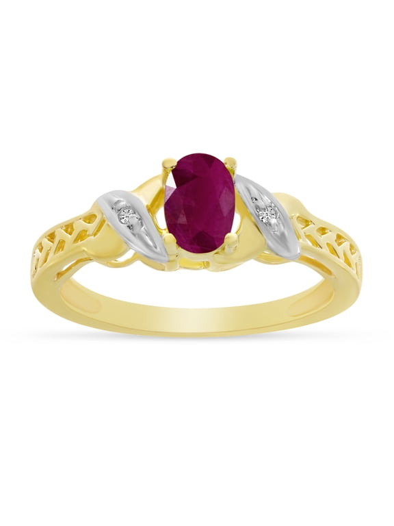 10k Yellow Gold Oval Ruby And Diamond Ring