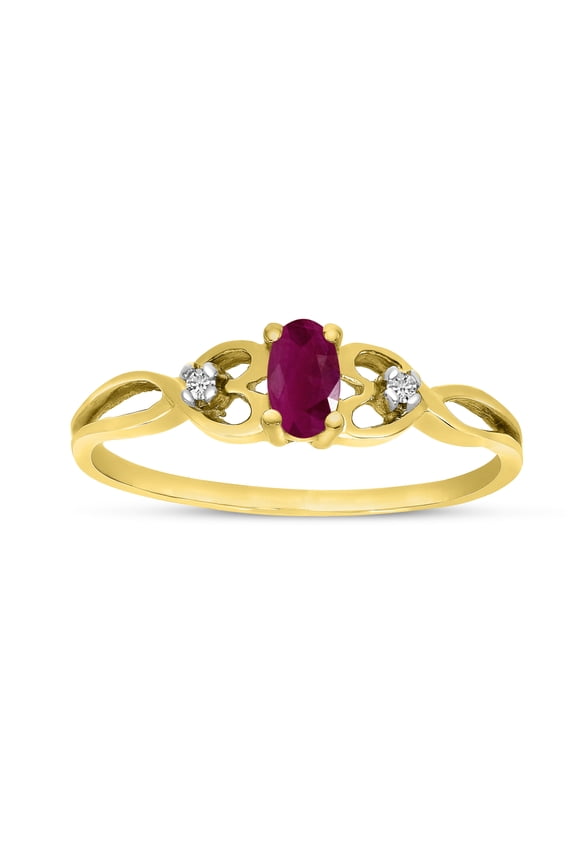 10k Yellow Gold Oval Ruby And Diamond Ring