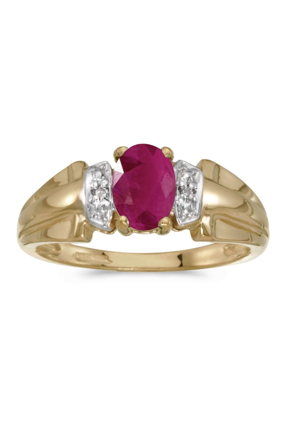 10k Yellow Gold Oval Ruby And Diamond Ring
