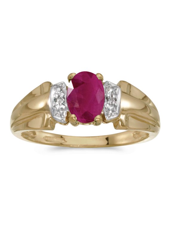 10k Yellow Gold Oval Ruby And Diamond Ring