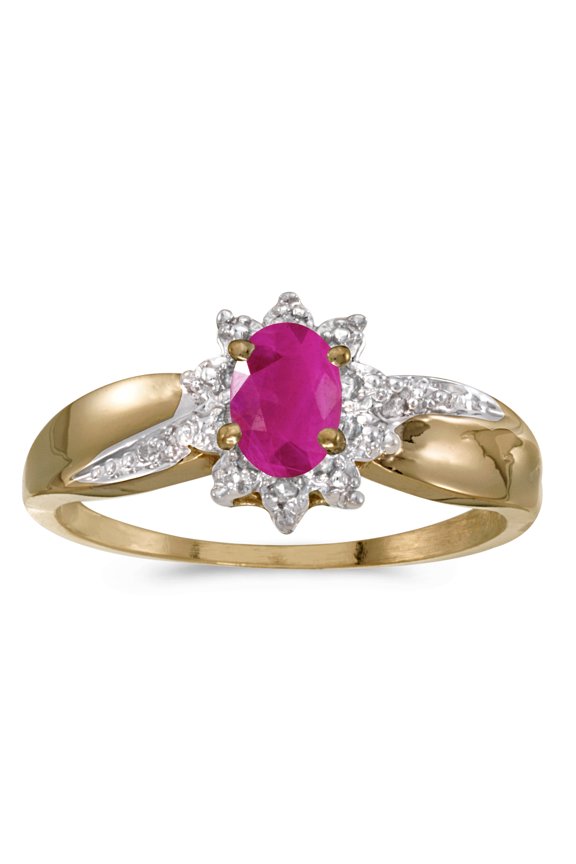 10k Yellow Gold Oval Ruby And Diamond Ring