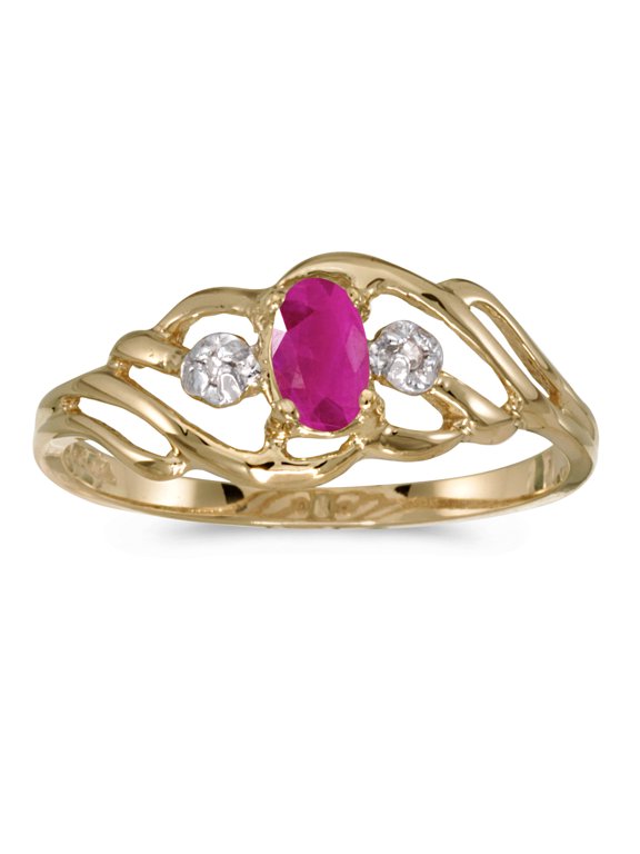 10k Yellow Gold Oval Ruby And Diamond Ring