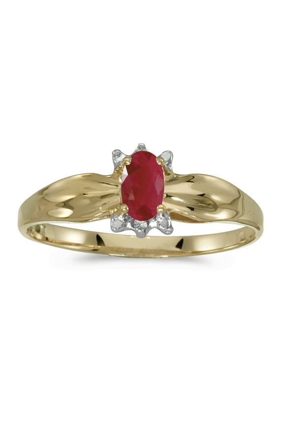 10k Yellow Gold Oval Ruby And Diamond Ring