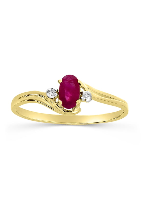 10k Yellow Gold Oval Ruby And Diamond Ring