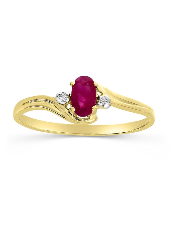 10k Yellow Gold Oval Ruby And Diamond Ring